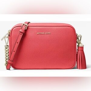 Michael Michael Kors Ginny Medium Refined Leather Tasseled Camera Bag Dahlia